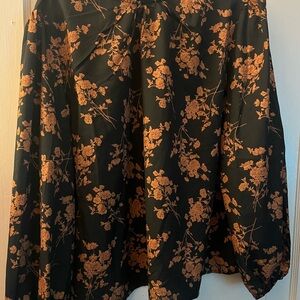 SHEIN Black and Orange Midi A-Line Skirt for Work